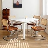 4er Set Freischwinger Esszimmerstühle aus Kunstleder & Rattan – Gepolsterte Küchenstühle mit...
