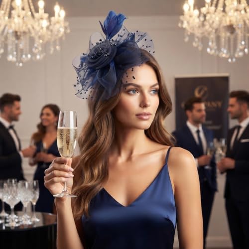 Image of DRESHOW Fascinators Hat Flower Mesh Ribbons Feathers on a Headband and a Clip Tea Party Headwear for Girls and Women