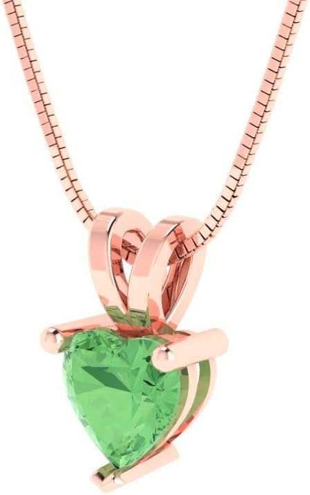 Clara Pucci 0.5 cttw Green Simulated Diamond Rose Gold-Plated Silver Necklace and Pendant for Women (18" Box Chain,Heart Cut,5mm) - Image 2
