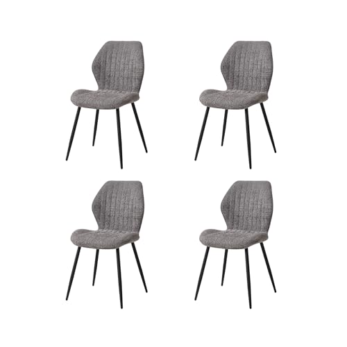 GrandCA HOME Lot de 4 Chaises de Salle à Manger Rembourrées, Chaises de Cuisine Nordiques, Chaises Rembourrées avec Pieds en Métal, Coussin en Tissu, Gris