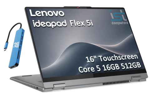 Image of Lenovo IdeaPad Flex 5i 16 inch 2-in-1 Laptop, Core 5 120U, 16GB RAM, 512GB SSD | FHD+ Touchscreen, IPS, > Intel Ultra 5 125U, 1080p Webcam, Backlit Keyboard, HUB-C, for Business, Home, Students, Win 11 Home