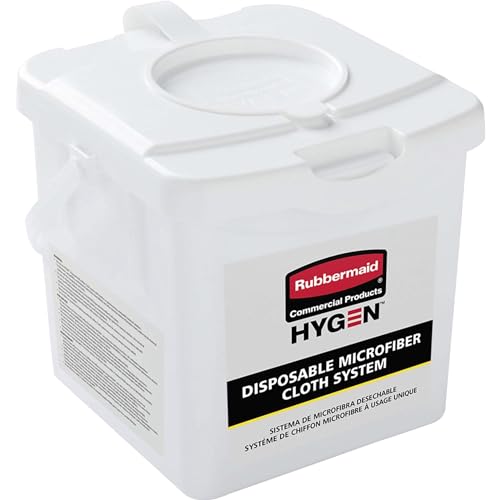 Image of Rubbermaid Commercial Products HYGEN Disposable Microfiber Cloth /Rag /Towel Charing Bucket, White, for Janitorial /Professional Cleaners and Heavy-Duty Industrial Wiping /Cleaning