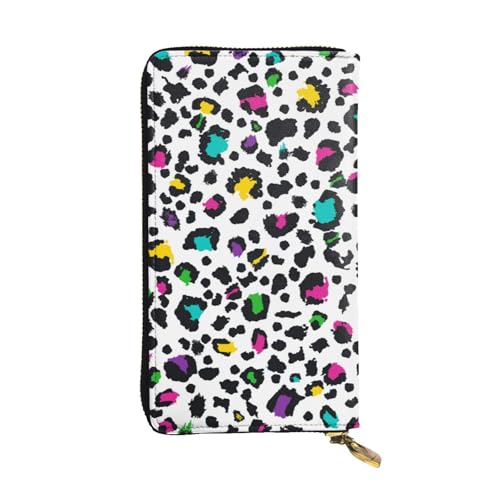 Colorful Leopard Spots 90s Print Leather Hand Wallet for Women Long Zipper Clutch Purse for Cash Cards Coin