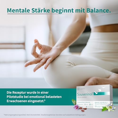 Souverinol® - Gegen innere Unruhe, Stress & Prüfungsangst - Pflanzliches Nahrungsergänzungsmittel mit Vitamin B & C (60 Kapseln) – Passionsblume, Safran Extrakt & Schwarzkümmel für mentale Balance