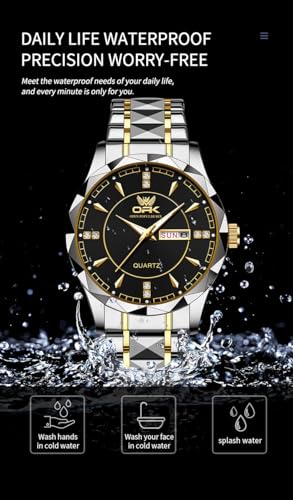 Image of OPK Watches for Men Diamond Roman Analog Mens Watches Waterproof Large Stainless Steel Men Wrist Watch Business Father Gift Watch Blue