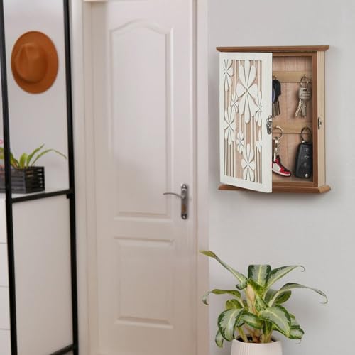 Caja para llaves de pared con ganchos decorativos de madera para organizar el pasillo 7