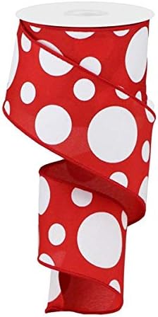 Giant Two Size Polka Dot Wired Edge Ribbon – 10 Yards (Red, White, 2.5 Inch)