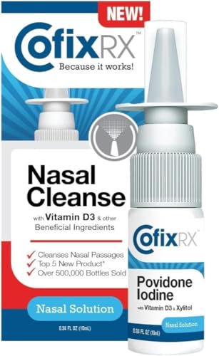 COFIXRX Nasal Cleanse Solution Spray Povidone Iodine with Vitamin D3 & Xylitol Cleans Nasopharynx Cold and Allergy Relief Laboratory Tested Patented Formula Fast Acting and Long Lasting
