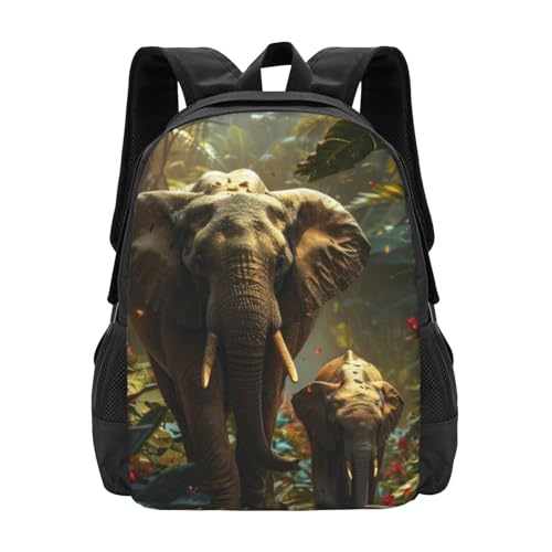 Large Capacity Photorealistic Scene of Wil Elephants Backpack Large Multipurpose Bag Double Zipper Backpack Unisex 17 Inch