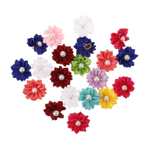 HOLIDYOYO 20Pcs Mixed Color Pet Hair Ties with Flower Petal and Pearl Design Creative Hair Accessories for Dogs and Cats for Everyday Wear and Special Occasions