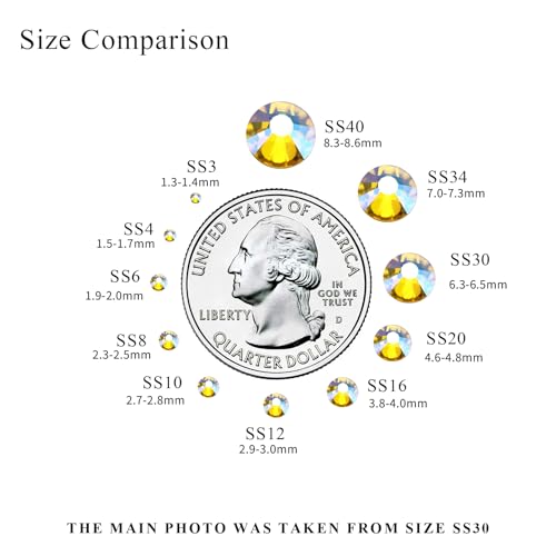 Image of 1440PCS SS6 Crystal Glass Flatback Rhinestones, Round Flat Back Crystal Gems for Nail Art and Craft Clothes, Glue Fix Diamond Stones Citrine /Lemon Yellow AB (1.9-2.0mm)