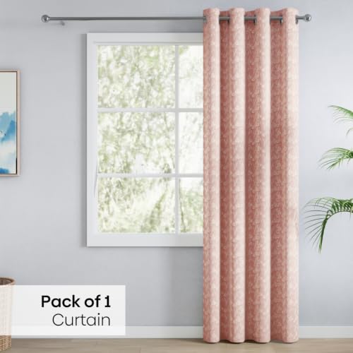 Image of haus & kinder Jacquard Door Curtains 7 Feet Long Pack of 1 Door Curtain, 7 Feet Curtains for Door (Spring Trellis, Beige 130x213 CM)