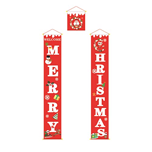 Resszo Bannière de Noël, 3 PCS Decoration Noel Exterieur de Bannière, Joyeux Noël Porche Signe Bannière Porte, Décor De Noël Bannières pour Intérieur et Extérieur Cover