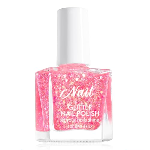 Virellay Esmalte de uñas con purpurina a base de agua, sin lámpara UV, 10 ml (rosa, 10 ml)