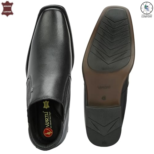 Image of Shoes Genuine Leather Comfortable Slip On Black Formal Shoes for Men | Office Uniform Dress Loafer Shoe for Office Bussiness Meeting - Black