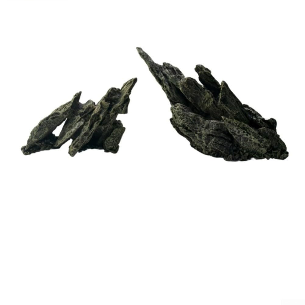 Decorazione per acquario, in resina, decorazione realistica, roccia verde per acquario, robusta pianta artificiale per nascondiglio per creature acquatiche, 36 x 8 x 26 cm (9917)