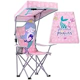 Halinuia Campingstuhl Kinder mit Sonnenschirm für 3-10 Jahre, Meerjungfrau Kinder Klappstuhl mit Getränkehalter, Tragbare Gartenstuhl, Rosa Strandstuhl Kindercampingstuhl für Park Garden Trips Outdoor
