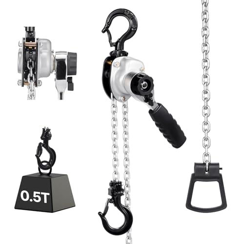 VEVOR Manual Lever Chain Hoist 1/2T 1100LBS Capacity Heavy Duty Come Along 5FT Lift G80 Alloy Steel Chain with Dual Pawl Mechanical Brake 360Rotating Hooks for Warehouse Construction Garage