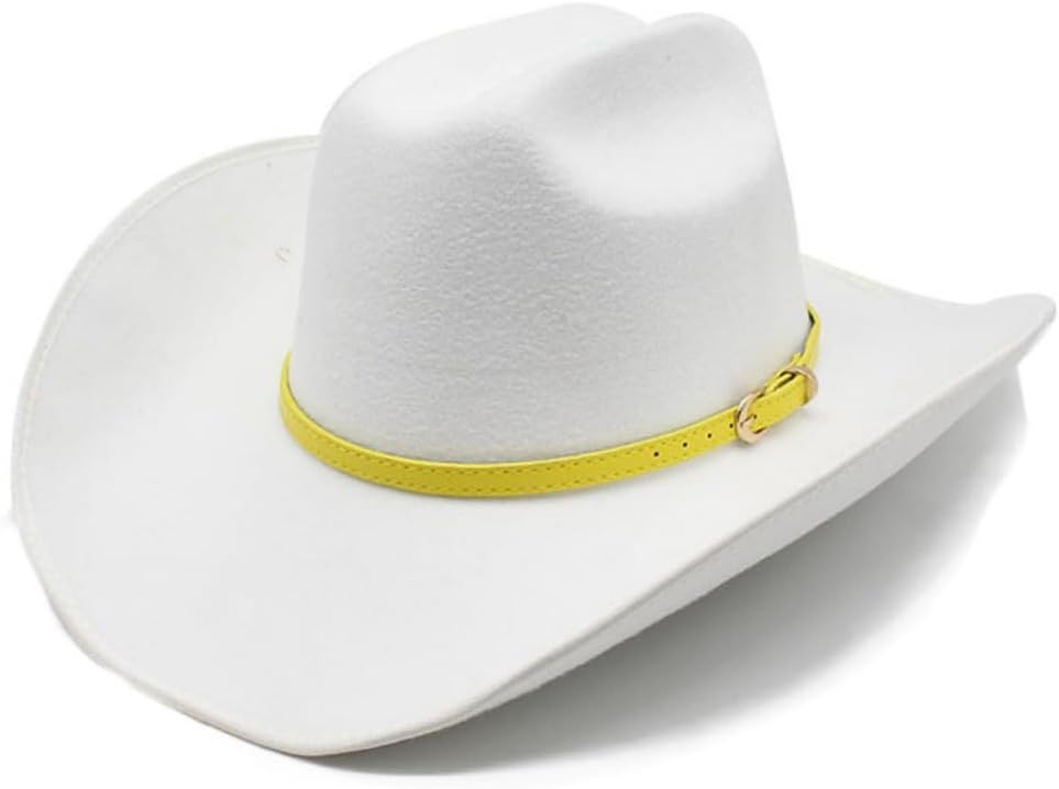Western Wool Felt Cowboy Hat, White, 2-inch Brim, 5-inch Crown, Leather Band