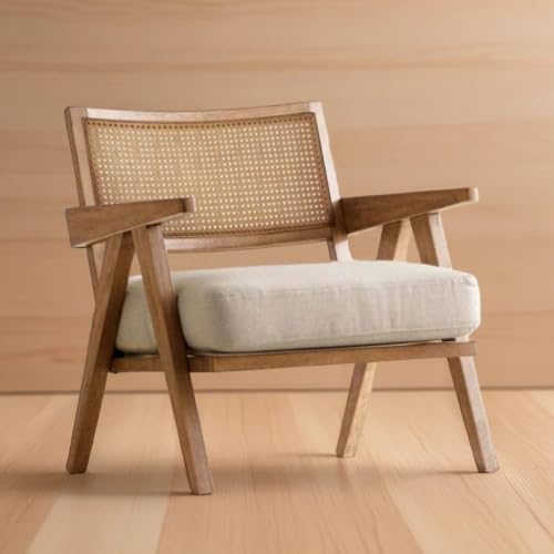 Image of Vivek Arts Store Solid Wood Rattan Chair for Living Room, Bedroom and Home | Chandigarh Chair Natural | Multipurpose Wooden Arm Chairs (77 x 68 x 69 cm)