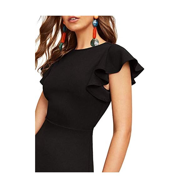 Floerns Women's V Back Inslace Layered Ruffle Hem Flutter Sleeve Dress Black M