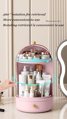 Rotating Makeup Organizer,Large 360° Spinning Skincare Storage Box,Waterproof & Dustproof Cosmetic Organizer Box for Countertop,Bathroom,Dresser,Gift,Women(D)3