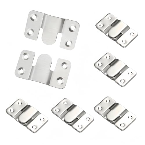 Image of 12 PCS Flush Wall Mount Picture Hanger Hook - Z Clip Interlocking Bracket Photo Frame Hanger Hardware Heavy Duty Stainless Steel 4 Hole Picture Mount Hanging Buckle (6 Pairs)