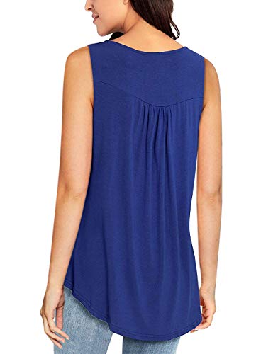 Mirol Womens Summer Sleeveless V Neck Solid Color Casual Swing Shirts Flowy Tank Tops Blouses With Buttons Blue #TOP1