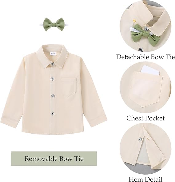ZOEREA Bebé Niño Ropa Conjunto 2-3 años Niños Caballeros de Manga Larga Camisa+Chaleco+Pantalones+Pajarita+Corsage Niños Bautizo Ropa de Boda Conjuntos, Estilo 3 Verde