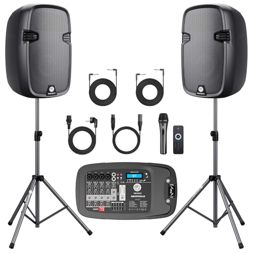 NBVOICE NBVPPS210DSP 10' 600W Professional Powered PA System with 99DSP Tech, 48V Phantom Power,8-Channel Mixer & Bluetooth 5.3,Tripods Included for DJ/Outdoor Events