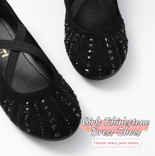Toddler Girls Dress Shoes Sparkle Rhinestone Flower Girls Mary Jane Slip-On Ballet Flats for School, Wedding, Party2