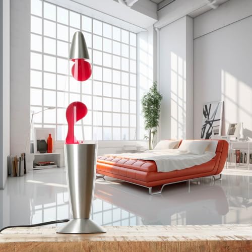 Licht-Erlebnisse Mini Lavalampe Rot, Retro Lampe, Klein, kräftig, beruhigend, 36 cm, Geschenkidee Weihnachten, inklusive Leuchtmittel, G9 25 W mit Kabelschalter, Vulkan Lampe