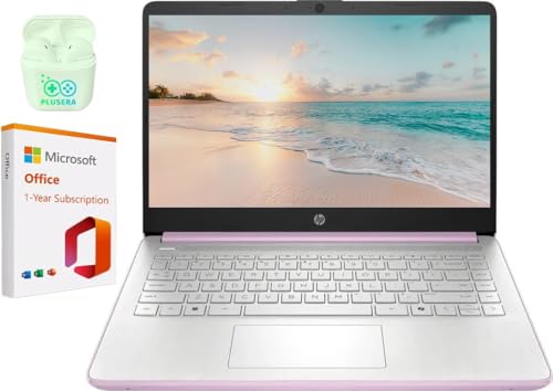 Image of HP 14 inch LED Business Laptop Computer with 1-Year Office 365, 4GB RAM 640GB Storage (128GB UFS + 512GB SD Card), Intel Quad-Core N150 Processor, Windows 11 S, PLUSERA Earphones, Honey Lavender