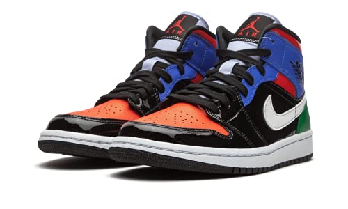 Nike Women's WMNS AIR JORDAN 1 MID SE Basketball Shoe, Black Univ Red Hyper Royal Pine Green Purple Rise Orange Pulse, 2.5 UK