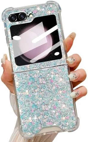 LCHULLE Designed for Samsung Galaxy Z Flip 5 Case,Girly Women Glitter Bling Bumper Shockproof Phone Case Ultra-Thin Hard PC Back Soft TPU Frame Cover for Samsung Z Flip 5 5G(2023)-Purple