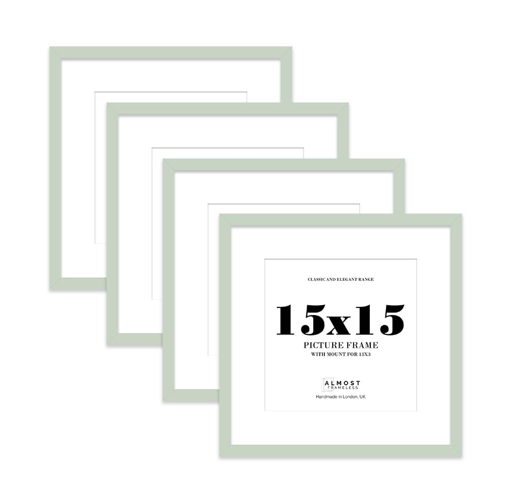 15x15 Mint Green Picture Frame with Mount for 13x13 Photos, Prints - Modern Square Wall Frame, Set of 4