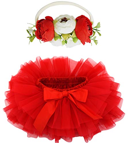 Image of BGFKS Baby Girls Soft Fluffy Tutu Skirt with Diaper Cover,Toddler Girl Tutu Skirt Sets with Flower Headband.