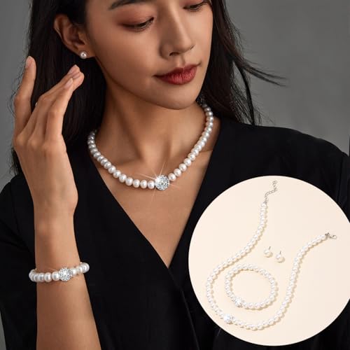 18 Pcs Pearl Jewelry Set - Women's 1920s Style Simulated Pearl Earrings, Necklace and Bracelet Gift Set2