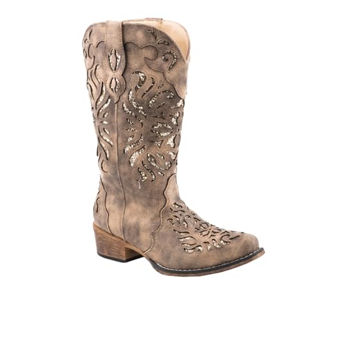Image of ROPER Womens Riley Glitz Glitter Underlay Snip Toe Casual Boots Mid Calf Low Heel 1-2 inch - Off White