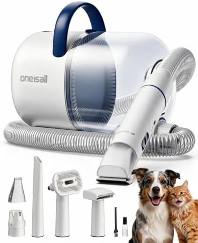 oneisall Hundeschermaschine mit Staubsauger | 15000Pa Super Saugkraft, Saugt 99.99% der Tierhaare, Leise Schermaschine Hund Katze, mit 6 Pflegewerkzeugen