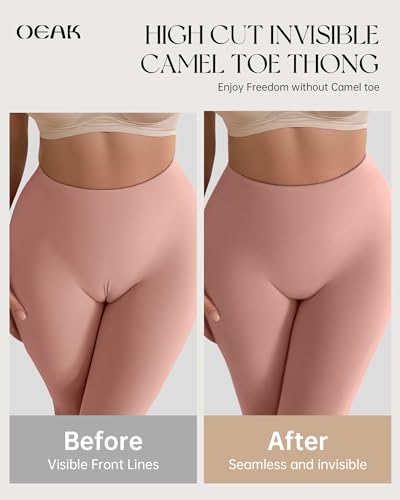 Image of OEAK Seamless Thongs for Women Invisible Thongs No Show Thong Panty Liners Tangas Comfortable Workout G-Strings Underwear Latte M