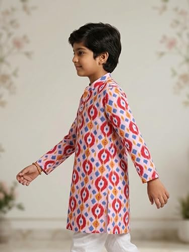 Image of KiddoPanti Boys 100% Cotton Ethnic Motif Printed Short Length Kurta