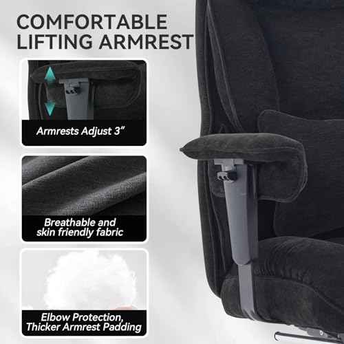 Image of Efomao Executive Office Chair 400lbs, Black Fabric Big and Tall Desk Chair | Breathable fabric, pocket spring & foam seat, retractable footrest, 135 recline for computer gaming setup