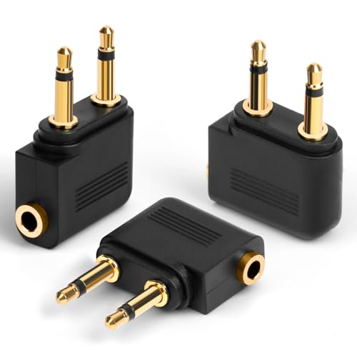 AXFEE Casque d'écoute d'avion Adaptateurs plaqués Or, [Lot de 3]3,5 mm Femelle AUX Audio Jack Or Plaqué Billets Avion Casque Adaptateurs, Utilisez votre...
