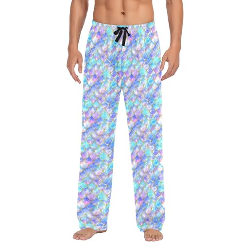 Men's Colorful Mermaid Scales Pajama Pants with Pockets - Straight Fit Cotton Sleep Bottoms for Lounge & Nightwear2