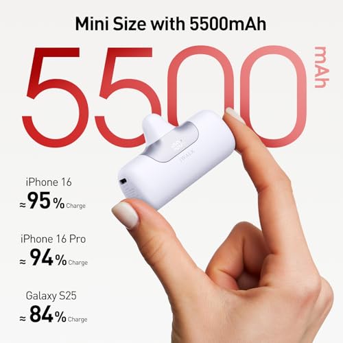 Image of iWALK Portable Charger 5500mAh Next-Gen Small Power Bank 22.5W Fast Charging Battery USB-C Portable Phone Charger for iPhone 17 /16 /15 17 Plus 17 Pro Max iPad, Samsung Galaxy S25 S24 S23 Android, White