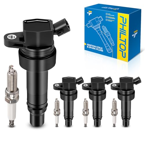 Image of PHILTOP Ignition Coil Pack and Iridium Spark Plugs Fits for Hyundai 2014-2015 Veloster 1.6T, Kia 2014-2015 Forte Koup 1.6T, Kia 2014-2015 Forte5 1.6T, 4PCS UF707