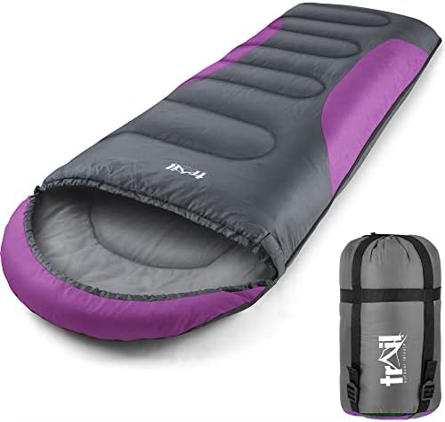 Trail-Alpin-Schlafsack mit Kapuze – 250 g Schlafsack, 3-Jahreszeiten- Schlafsack. Leicht, kleines Packmaß – mit Kapuze und Kompressionssack (Rot)