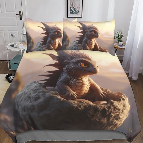 Housse de couette dragon 3D en microfibre douce avec zip double - 5