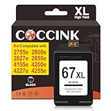 COCCINK 67 XL for HP 67XL Black Ink Cartridge for HP Envy 6000 Ink Cartridges Envy 6055e 6034e 6052e 6065e 6400 6452e 6455e 6458e Printer Remanufactured for 67XL HP Ptiner Ink 67 Black HP67 (1 Black)